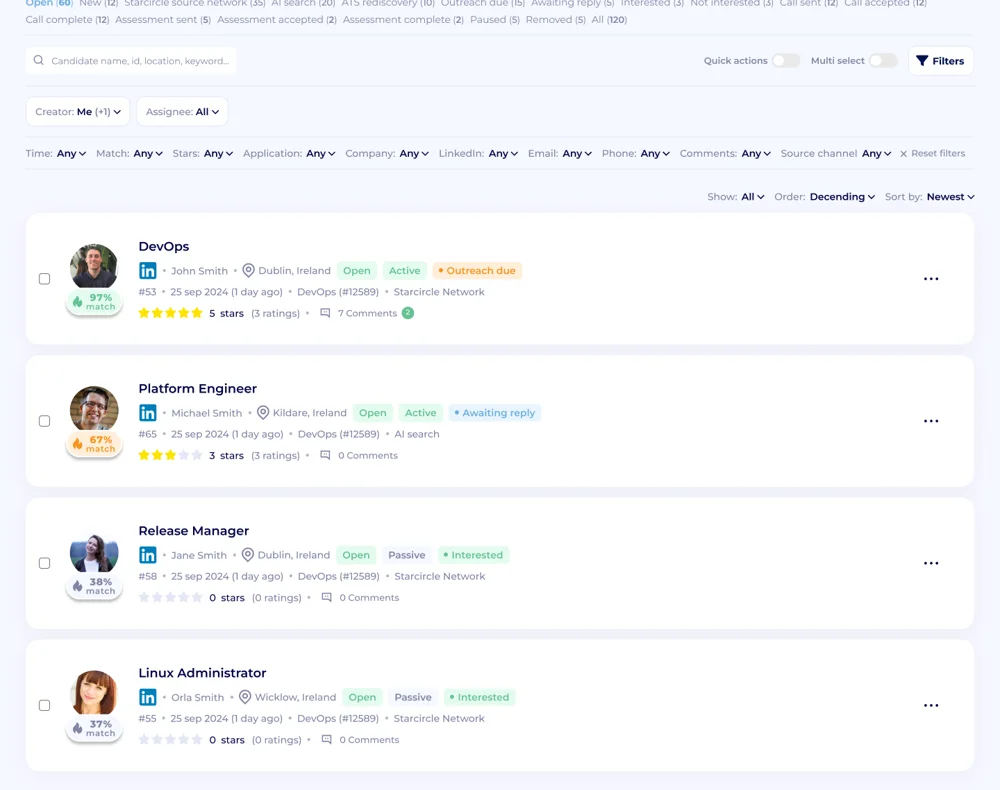 Starfinder Search view